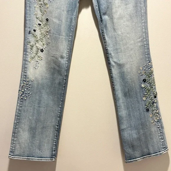 Driftwood Kelly Straight Leg Jeans Womens 32x32 Embroidered Floral Denim Boho - Picture 3 of 9